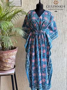 Women's 100% Cotton Printed Kaftan Vintage Floral Loose Fit Knee V Neck Casual Party Wear Anti-Wrinkle Summer Autumn Spring - Product Image 5
