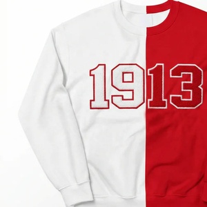 Women's Red And <b>White</b> Asymmetric Crew Neck Sweatshirt With Embroidered Logo Full Sleeve <b>Knitted</b> Cotton Autumn Wear - Product Image 4