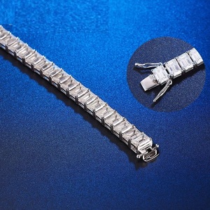 Bracelet tennis en moissanite couleur D, taille émeraude brillante, 3*5mm, testée et certifiée, 10 carats au total, en argent original, pour femme - Product Image 2