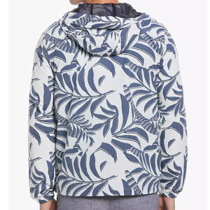 Men's Hooded Puffer <b>Jacket</b> Floral Print Waterproof Zipper Closure Casual <b>Summer</b> Style Polyester Fabric - Product Image 5