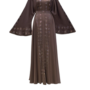 Summer Sale Modest Dubai Beaded Sequined <b>Long</b> Sleeve Abaya Muslim Traditional Handmade Wedding Women Polyester Breathable V Neck - Product Image 3
