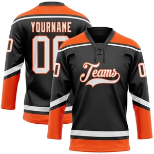 Wholesale Best Selling <b>Top</b> Quality Direct Industry Custom Black White-<b>Red</b> Hockey <b>Lace</b> Neck Jersey - Product Image 6