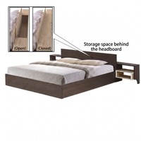 Furnizone Moderne 2222 Cadre de lit plateforme à profil bas avec tête de lit allongée et 2 étagères de chevet intégrées pour chambre double