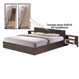 Cadre de lit plateforme moderne 2222 à profil bas avec tête de lit allongée et 2 étagères intégrées pour table de chevet, mobilier de chambre principale - Product Image 3