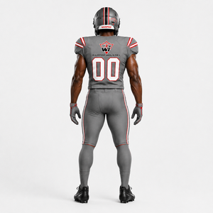 Ensemble d'uniformes de football américain gris personnalisés pour hommes avec maillot et pantalon, ensemble respirant et à séchage rapide - Product Image 2