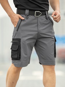 Shorts cargo noirs pour hommes, taille mi-haute, séchage rapide, en tissu Oxford, style workwear avec plusieurs poches et braguette zippée - Product Image 2