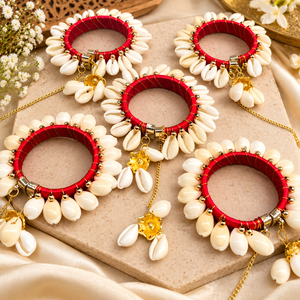 Indian Handmade Vintage Cowrie Shell Bangle in Multicolor for Women, Ethnic <b>Wedding</b>, Haldi, Mehendi, Festive Wear & Return Gifts - Product Image 1