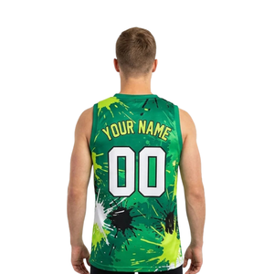 Conjunto de Uniforme de Baloncesto con Diseño de Salpicaduras de Pintura para Hombre, Jersey sin Mangas con Cuello en V Sublimado y Pantalones Cortos Ajustados Lisos, Nombre y Número del Equipo Personalizados - Product Image 4