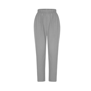 Conjunto de uniforme médico gris para mujer con ribete negro, top de algodón y poliéster con cuello en V y pantalones con cintura elástica. - Product Image 3
