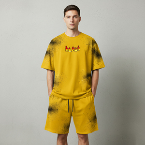 2026 New Arrived Summer Casual Wear Streetwear Custom DTF Printed logo 100% Cotton <b>Spray</b> Effect Hip Hop Men's Solid Breathable - Product Image 3