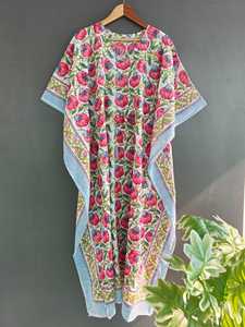 Summer New Print Cotton Boho Style <b>Kaftan</b> Pure Cotton Boho Summer Floral Print <b>Kaftan</b> Long Dress New Style Cotton Women Dress - Product Image 4