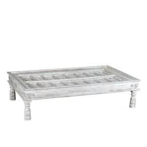 Mesa de Centro Rectangular de Madera Maciza Tallada a Mano, Muebles Rústicos de Estilo Campestre para Sala de Estar, Comedor, Hogar, Hotel, Decoración - Product Image 1