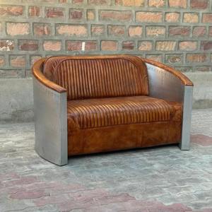 Handcrafted Eco-Friendly Aviator Leather Loveseat <b>Sofa</b> with Solid <b>Wood</b> Frame L-Shape Tufted Back Vintage Lounge Furniture - Product Image 4