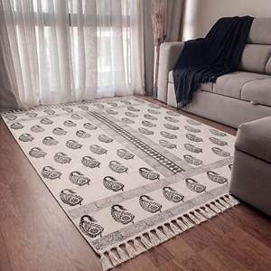 Tapis Bohème de Luxe Fait Main en Coton, Grande Moquette Imprimée Personnalisée, Lavable, Antidérapante, Écologique, Motif Floral pour la Maison - Product Image 6