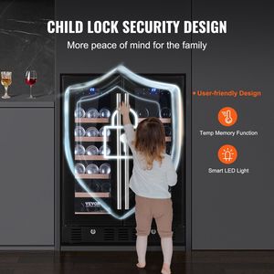 24\" Dual Zone <b>Wine</b> Beverage Refrigerator 78 Cans 20 <b>Bottles</b> Capacity Blue LED <b>Light</b> Digital Temper Control Child Lock ETL - Product Image 5