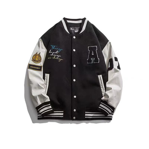 Chaqueta de Béisbol Personalizada de Fábrica con Parches, Estilo Casual Urbano, Chaqueta Bomber con Apliques de Osito de Peluche y Parches de Letras para Hombre - Product Image 1