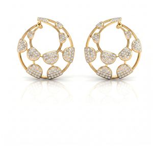 Boucles d'oreilles créoles géométriques de forme circulaire serties de diamants ronds pour femmes, diamants naturels et de laboratoire - Product Image 1