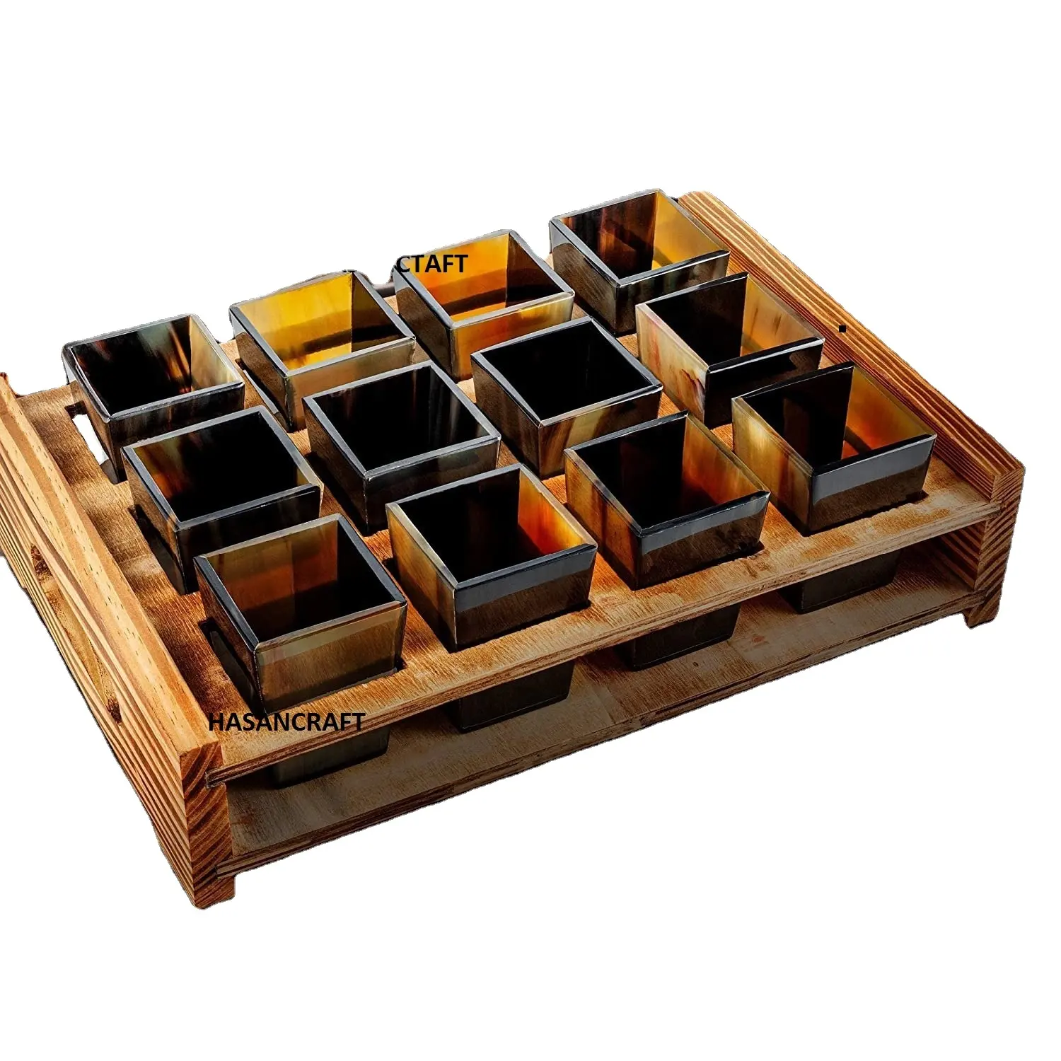Handmade Viking Horn Shot Glasses Authentic Medieval & Nordic Inspired Drink ware with Wooden Serving and Storage Tray Handmade