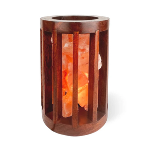 Lámpara de cesta de sal del Himalaya con cesta de hierro de madera Natural, trozos de sal del Himalaya Natural hechos a mano, producto artesanal Natural - Product Image 6