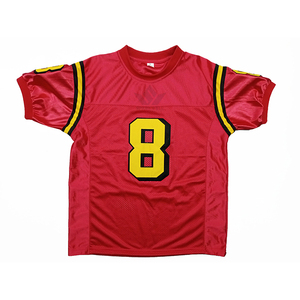 Boys Red American Football Jersey Number 8 Crew Neck <b>Short</b> Sleeve Yellow Print Breathable <b>Mesh</b> Polyester Kids Team Uniform - Product Image 1