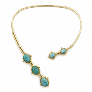 Malachite Gemstone Choker Bohemian Brass Gold Tone Statement <b>Collar</b> for Women Brass Statement Choker Jewelry Handmade Party - Product Image 1