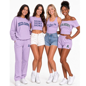 Ensemble Crop Top et Short Personnalisé à Lettres Grecques pour Femme, Rouge, Décontracté, Printemps-Été, 100% Coton Tricoté Respirant, Col Rond - Product Image 4
