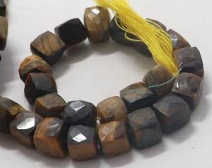AAA Natural Yellow Tiger Eye Faceted Cube Beads 8-9 MM Box Shape 8 Inch 3D Cube Beads Tiger Eye <b>Gemstone</b> For Jewelry Making Bulk - Product Image 1