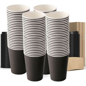 Confezione da 50 Bicchieri da Caffè Neri Monouso da 350 ml con Coperchi Antigoccia e Manicotti, Bicchieri di Carta Resistenti per Asporto 1 H - Product Image 1