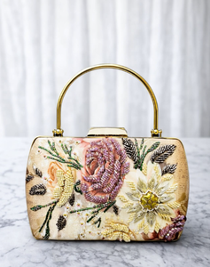 Vintage Printed Embroidered Half Moon Pearl Fashion Casual Clutch Bag for Women Retro Handmade Wedding - Product Image 1