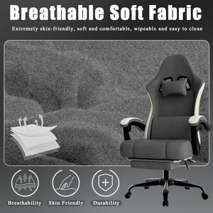 Sedia da Gaming Ergonomica Girevole con Cuscino a Molle Insacchettate, Tessuto Traspirante, Supporto Lombare Regolabile, Poggiapiedi per Computer - Product Image 6