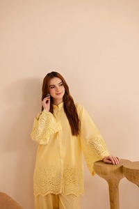 Salwar Kameez jaune en rayonne, manches brodées, coupe ample, longueur cheville, tenue décontractée pour fêtes, style indien et pakistanais pour femme, été - Product Image 2