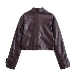 Conjunto de Chaqueta y Pantalones de Cuero con Estampado de Cocodrilo Unisex, Manga Larga, Cuello Camisero, Atuendo Casual de Otoño, Color Sólido, Corte Regular - Product Image 3