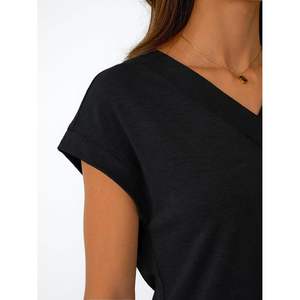 2025 2025 verano gorra de mujer Camiseta de manga corta con cuello en V elegante Casual moda Tops para trajes de vacaciones - Product Image 4