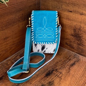 Nueva bota Stitch turquesa gamuza cuero teléfono bolsa occidental tarjeta de crédito titular teléfono portador mujeres Crossbody teléfono celular bolsas - Product Image 4