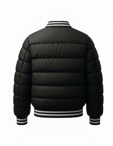 Nouvelle veste matelassée noire style universitaire pour homme, manteau bomber d'hiver matelassé à boutons-pression, col côtelé, streetwear, vêtement d'extérieur - Product Image 3