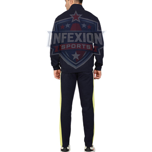 Chándal Azul Marino para Hombre con Franja Diagonal Amarilla Neón, Diseño Deportivo con Cierre Completo, Corte Regular, Ropa de Otoño Transpirable - Product Image 3