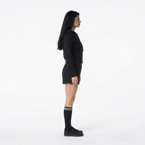 <b>Women's</b> <b>Black</b> <b>Fleece</b> Zip Up Hoodie and Shorts 2 Piece Set Casual Athletic Tracksuit Outfit - Product Image 3