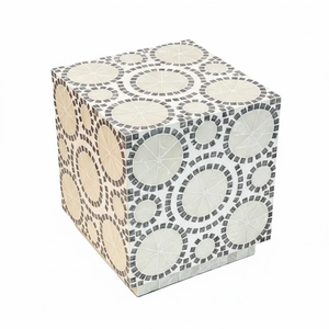 Mesa de Centro Redonda de Alta Calidad con Incrustaciones de Concha de Capiz Azul, Diseño de Mosaico de Nácar, Muebles de Lujo - Product Image 4