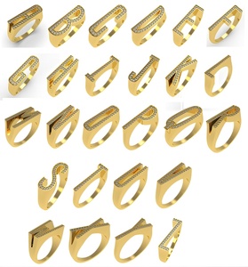 Luxury 925 Sterling Silver Gold Plated Alphabet Initial <b>Ring</b> <b>CZ</b> Studded Letter Design Men Women Jewelry - Product Image 4