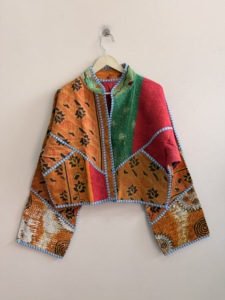 Indian Handmade Vintage Kantha Winter <b>Jacket</b>-Breathable Quilted Patchwork Boho <b>Hippie</b> Coat with Horn Buttons - Product Image 2