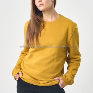 Sweat-shirt à col rond pour femme, couleur jaune moutarde, manches longues, décontracté, couleur unie, tricoté, 100% coton, à porter toute l'année - Product Image 4