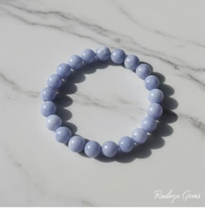 Handmade AAA Angelite Round Bead Bracelet – Polished Gemstone Stretch Bracelet for <b>Men</b> & Women - Product Image 2