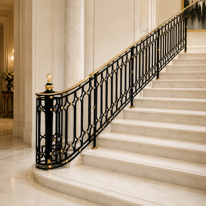 Rampe d'escalier ovale de luxe noir et or, balustrade moderne en fer forgé pour escalier en marbre, décoration intérieure de villa - Product Image 3