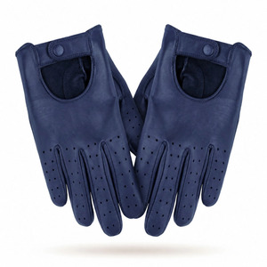 Guantes de Conducción de Cuero Azul Marino, Dedos Completos, Transpirables, Perforados, Correa de Muñeca Ajustable, Unisex - Product Image 5