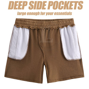 Shorts en toile classiques pour hommes, taille mi-haute, 100 % coton tricoté, couleur unie, respirant, léger et confortable pour l'exercice et les loisirs - Product Image 3