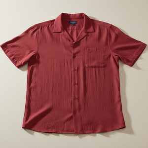 Camisas de Hombre de Color Rojo Casual a la Moda, Corte Holgado, Cuello Clásico, Manga Corta, Diseño Personalizado OEM ODM - Product Image 3
