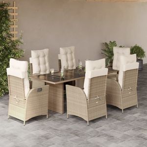 7-Piece <b>Beige</b> Poly Rattan Patio Dining Set with <b>Cushions</b> Stylish Outdoor Furniture Collection - Product Image 1