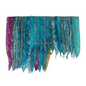 Multi Color Long Imitation <b>Silk</b> <b>Vintage</b> Sari Fabric <b>Scarves</b> with Patches Multi-Functional Gift Option Wholesale India - Product Image 6