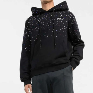 Sweat-shirt à capuche unisexe blanc, coupe ample, 100% coton molletonné, imperméable, respirant, séchage rapide, design avec strass, vêtement décontracté pour l'hiver - Product Image 1