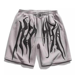 Short lavable à l'acide pour hommes, short vintage personnalisé en polaire de styles strass et imprimé en coton épais vieilli - Product Image 1